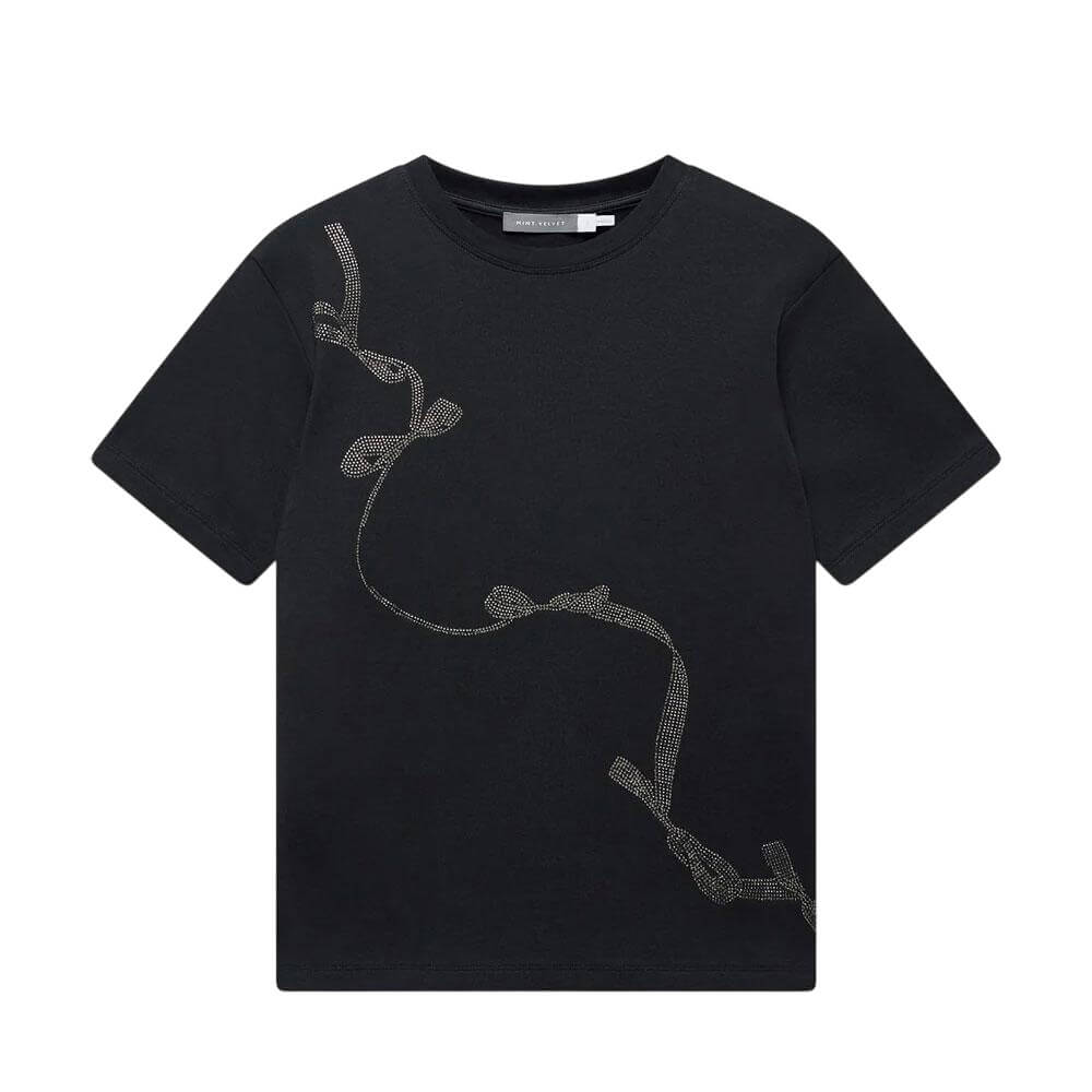 Mint Velvet Black Embellished Ribbon Detail T-Shirt